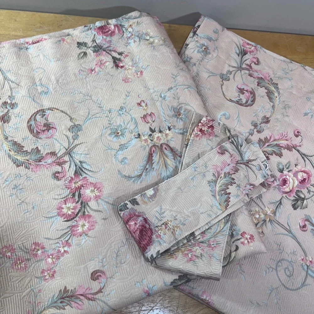 Vtg JCPenney Home Collection Tan Floral Jacquard Lined Curtain Panels 40x86 2pc